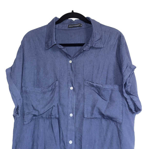 Zilcremo Chambray Shirt Dress XL Button Down Tunic Casual Denim Blue Women's - Picture 6 of 10